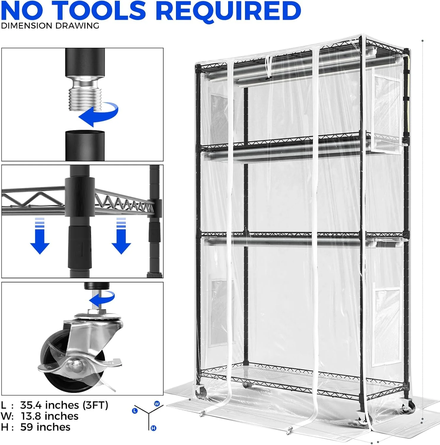 Barrina 4-Tier Plant Stand with 6-Pack T8 30W LED Grow Lights 3FT 5000K | Full Spectrum, Tent, Thermo-Hygrometer & Timer | QI30 - Image 8
