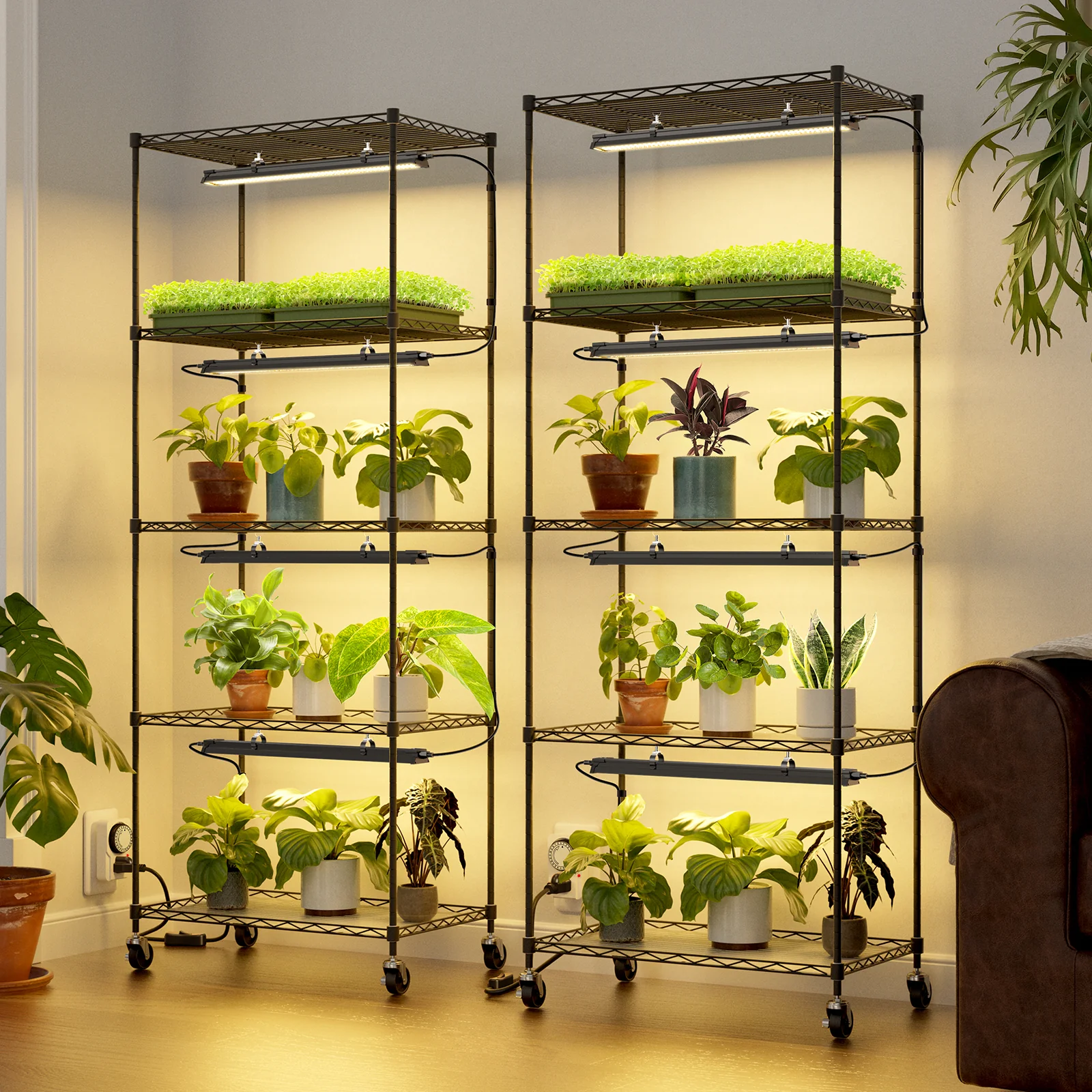 Barrina 5-Tier Plant Stand with 4-Pack 25W TX Series Grow Lights 1.6FT Yellow Light | Full Spectrum & Timer | CX91 - Image 3