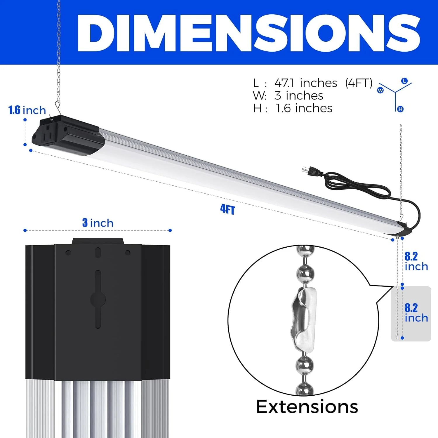 Barrina 84W LED Shop Lights 4FT 6500K 10000LM | Hanging, Linkable & Power Plug Cords | BS84 - Image 7