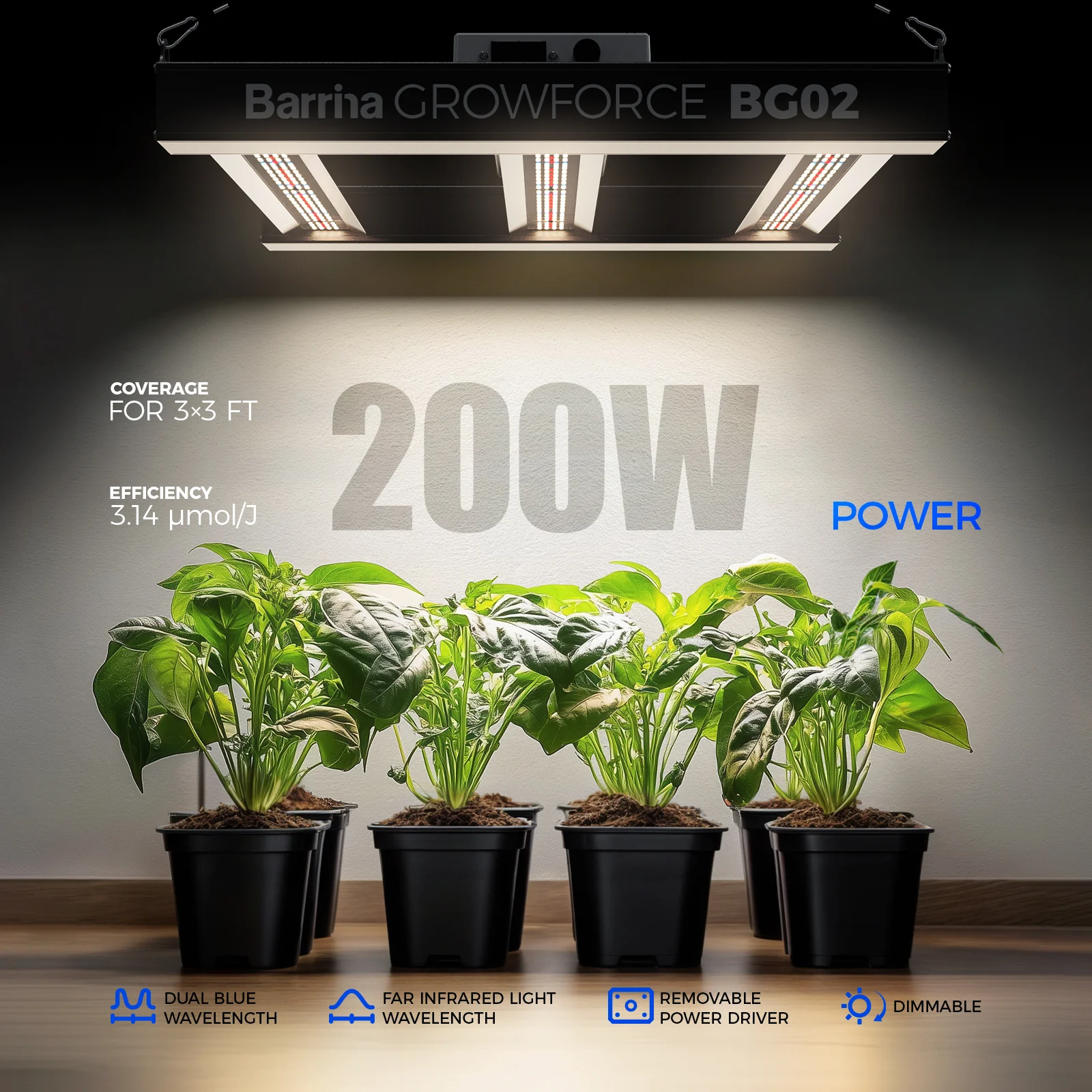 Barrina GrowForce 200W LED Commercial Grow Light Dual Blue & FIR Light 3 x 3 | Full Spectrum & Dimmable | BG02 - Image 8