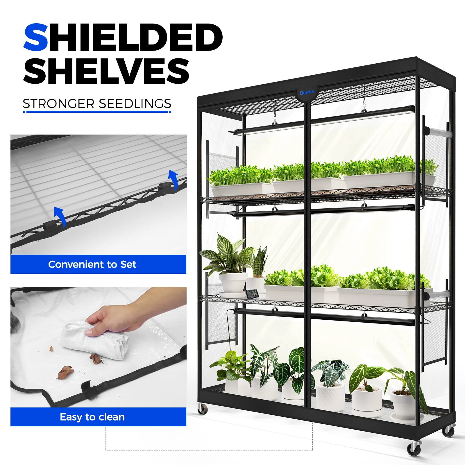 Barrina LP1200 Greenhouse with 3-Pack 50W TX-S50 Grow Lights 3.2FT 5000K | Full Spectrum, Tent, Thermo-Hygrometer & Timer | LP1200 - Image 7