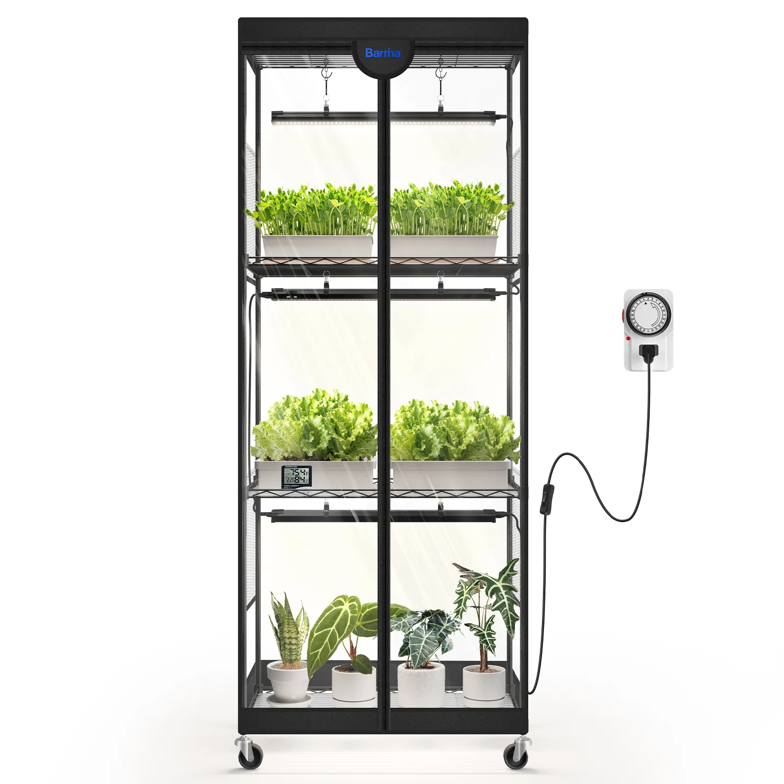 Barrina LP600 Greenhouse with 3-Pack 25W TX-S25 Grow Lights 1.6FT 5000K | Full Spectrum, Tent, Thermo-Hygrometer & Timer | LP600