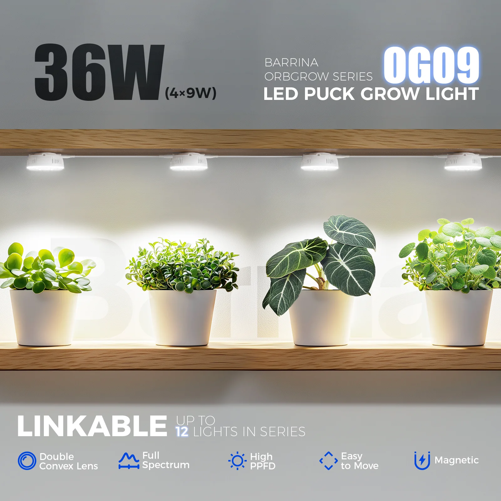Barrina Orbgrow 9W LED Puck Grow Lights 5000K | Full Spectrum, Magnetic & Linkable | OG09 - Image 18