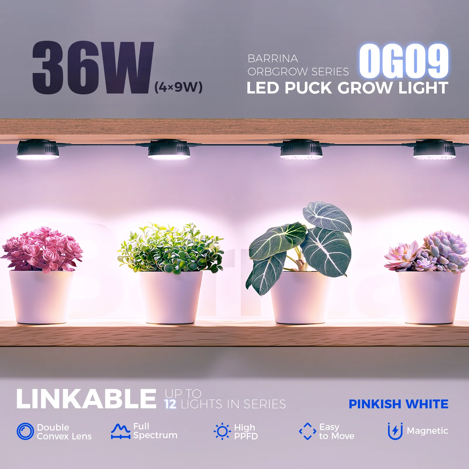 Barrina Orbgrow 9W LED Puck Grow Lights Pinkish White | Full Spectrum, Magnetic & Linkable | OG09 - Image 12