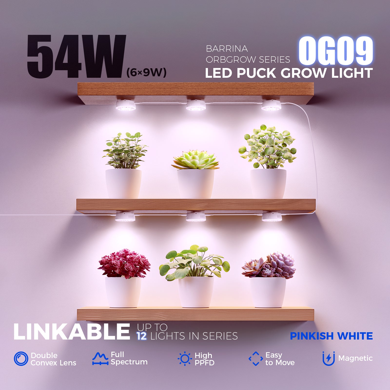 Barrina Orbgrow 9W LED Puck Grow Lights Pinkish White | Full Spectrum, Magnetic, Timer, Dimmable & Linkable | OG09 - Image 16