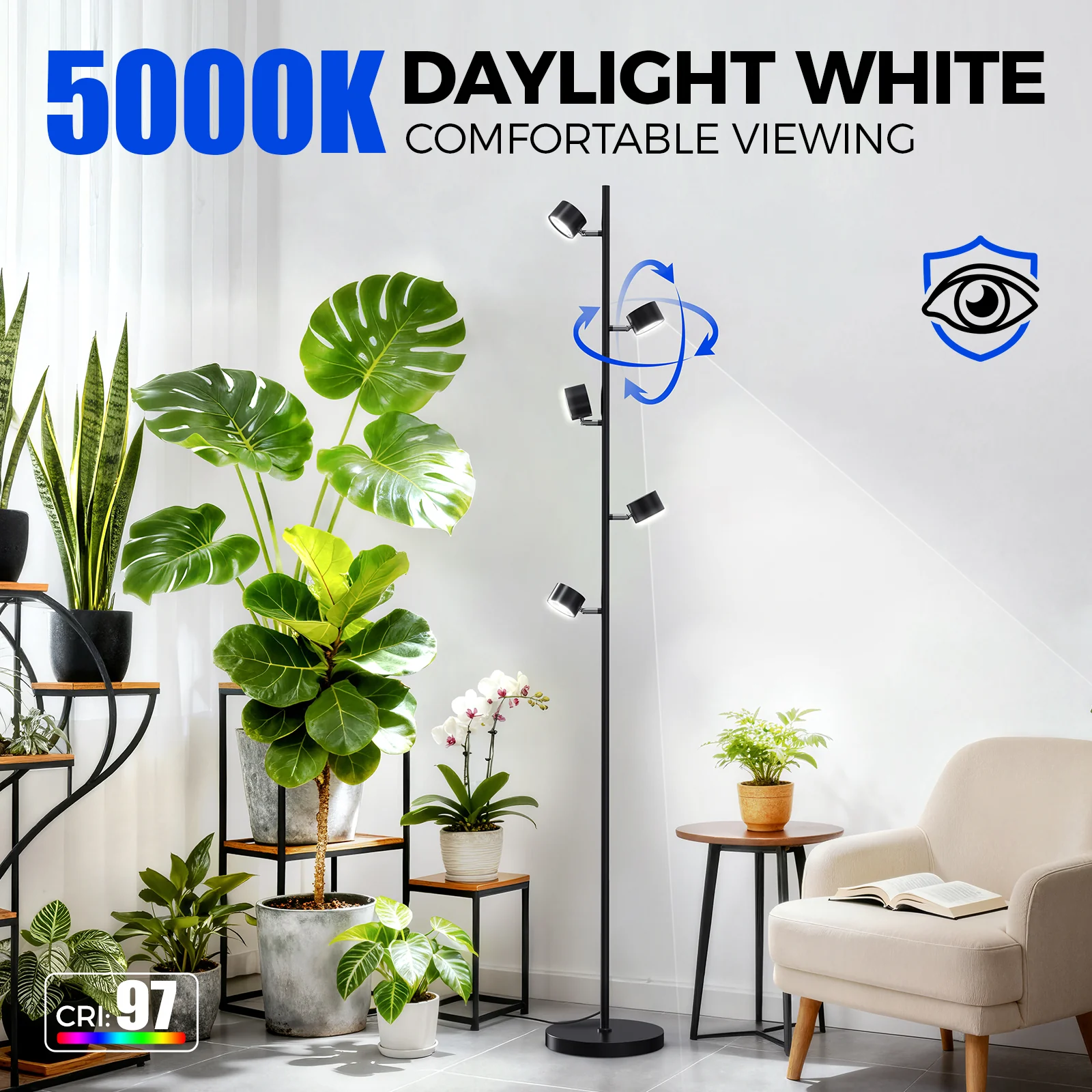 Barrina T1X5 50W LED Standing Grow Light 6FT 5000K | Full Spectrum & Adjustable 5 Heads | T1X5 - Image 5