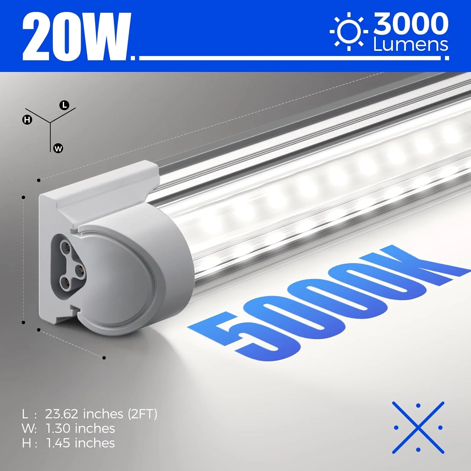 Barrina T8 20W LED Shop Lights 2FT 5000K 3000LM | Clear Cover & V Shape Tube | BAF20 - Image 6