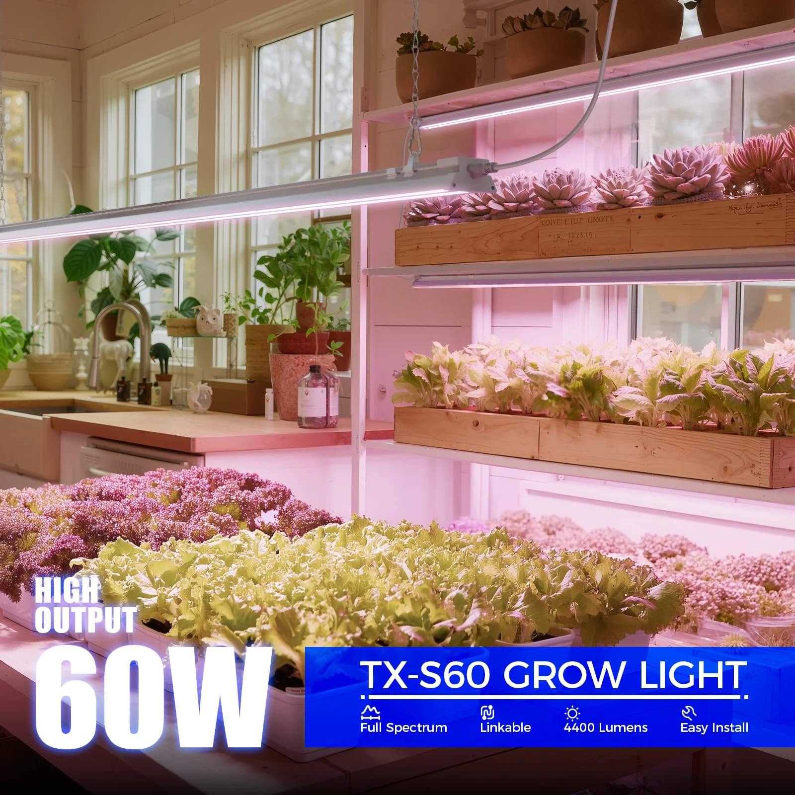 Barrina TX-S60 60W LED Grow Lights 4FT Purple Light | Full Spectrum & Linkable | TX-S60 - Image 2